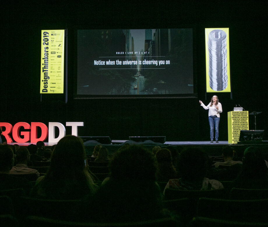 TIna Roth Eisenberg on stage at DesignThinkers Toronto in 2019.