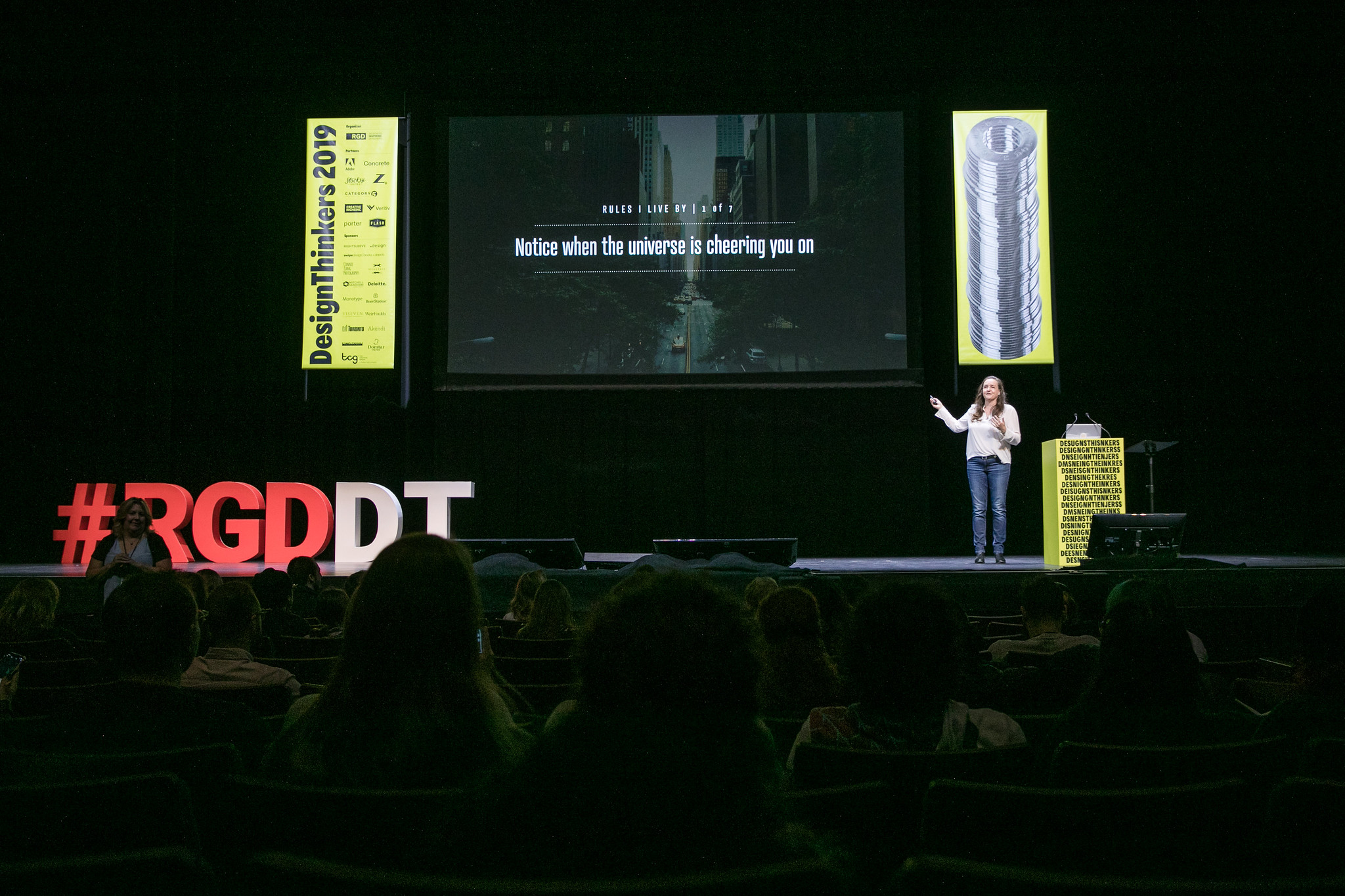 TIna Roth Eisenberg on stage at DesignThinkers Toronto in 2019.