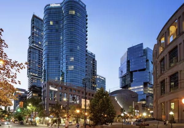 Exterior shot of Hilton Vancouver Downtown